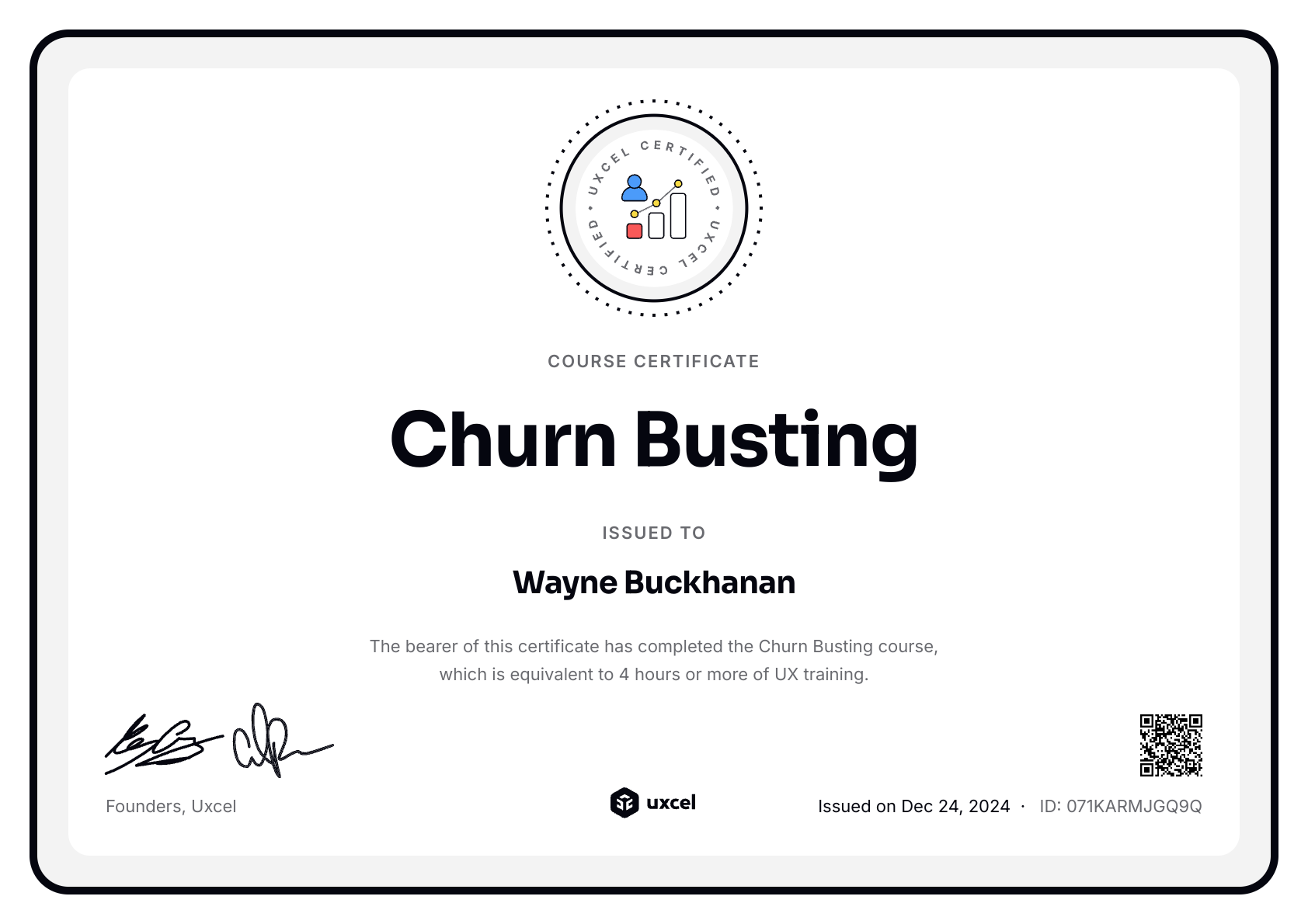 Wayne Buckhanan's certificate